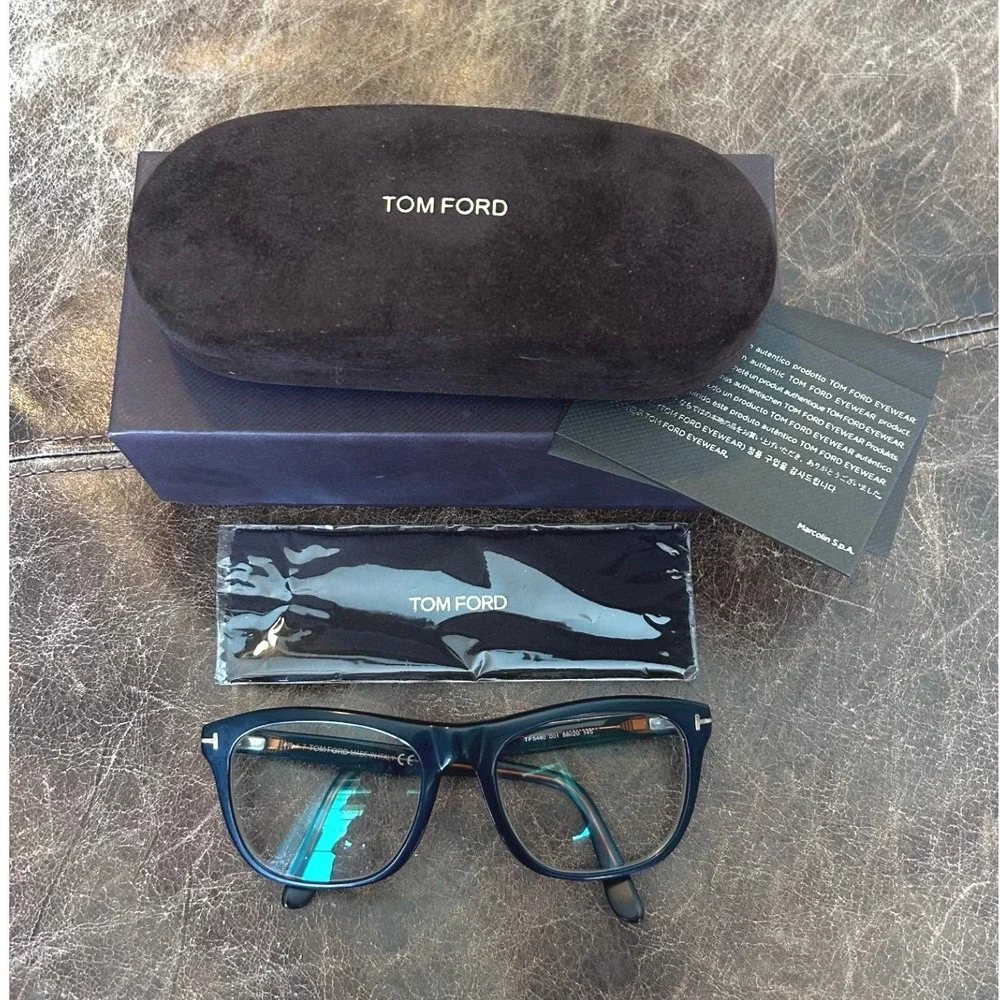 Tom Ford TF5480 001 Black Havana Square Eyeglasses Frames 56-20-145 Italy - Picture 2 of 14
